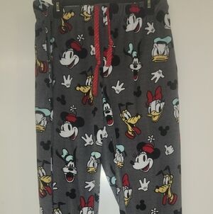 Disney Women's Pajama Bottoms - Gray with Mickey and Friends, Fleece Joggers Med